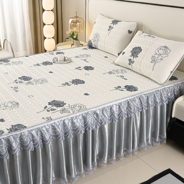 91家纺网 家纺一手货源 找家纺 牵依 2025新款胶质可拆卸床裙凉席席子 玫瑰