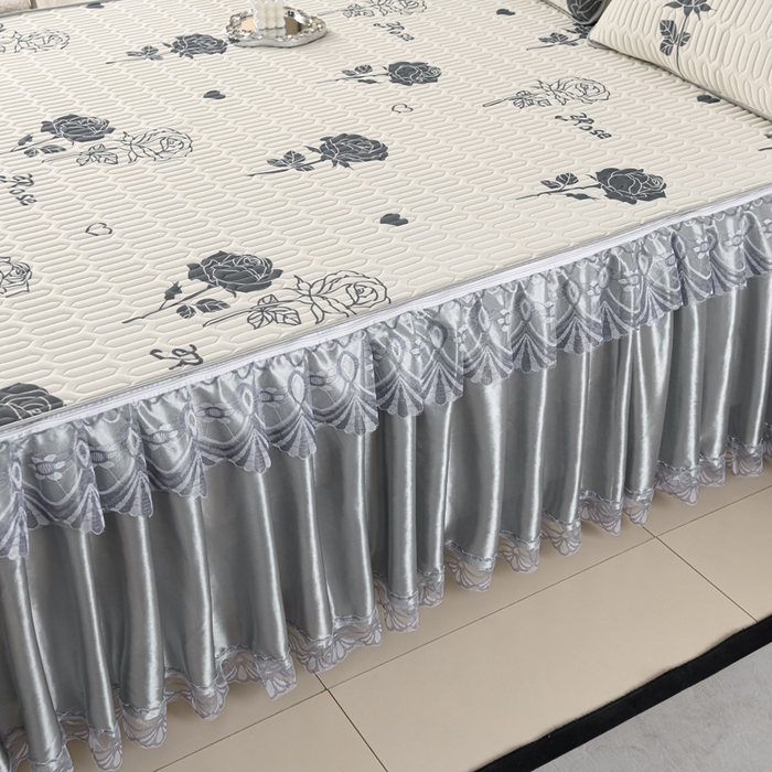 91家纺网 家纺一手货源 找家纺 牵依 2025新款胶质可拆卸床裙凉席席子 玫瑰