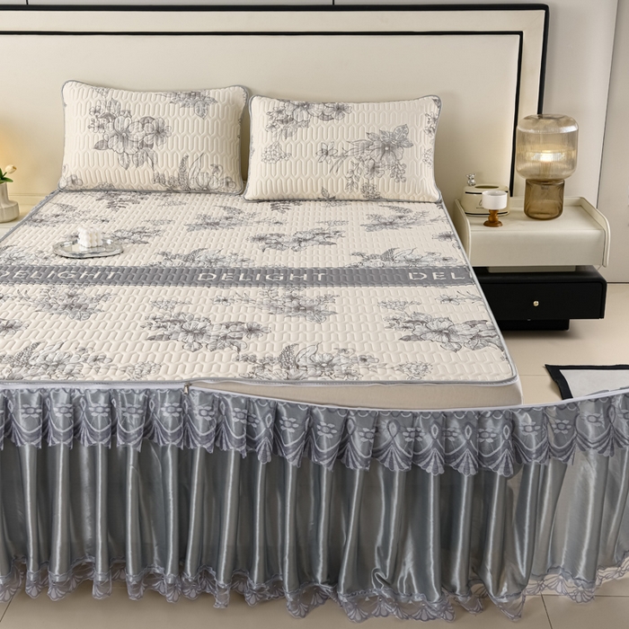 牵依 2025新款胶质可拆卸床裙凉席席子 米亚花朵