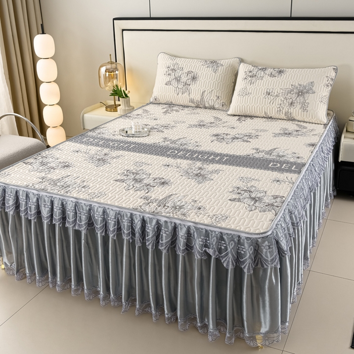 91家纺网 家纺一手货源 找家纺 牵依 2025新款胶质可拆卸床裙凉席席子 米亚花朵