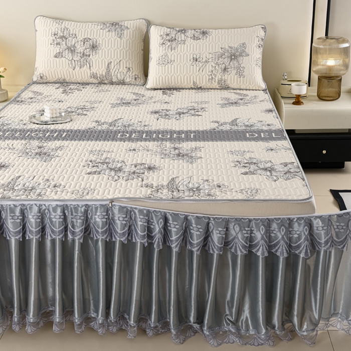 91家纺网 家纺一手货源 找家纺 牵依 2025新款胶质可拆卸床裙凉席席子 米亚花朵