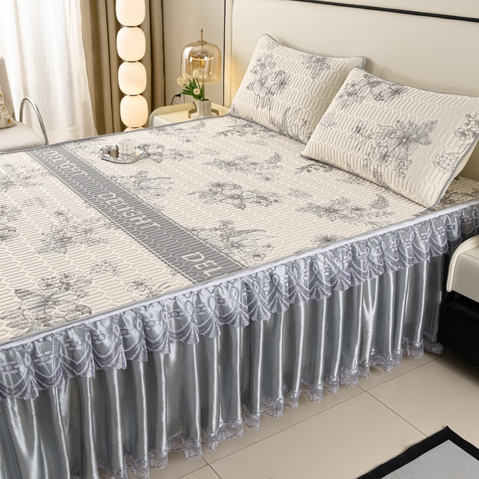 91家纺网 家纺一手货源 找家纺 牵依 2025新款胶质可拆卸床裙凉席席子 米亚花朵