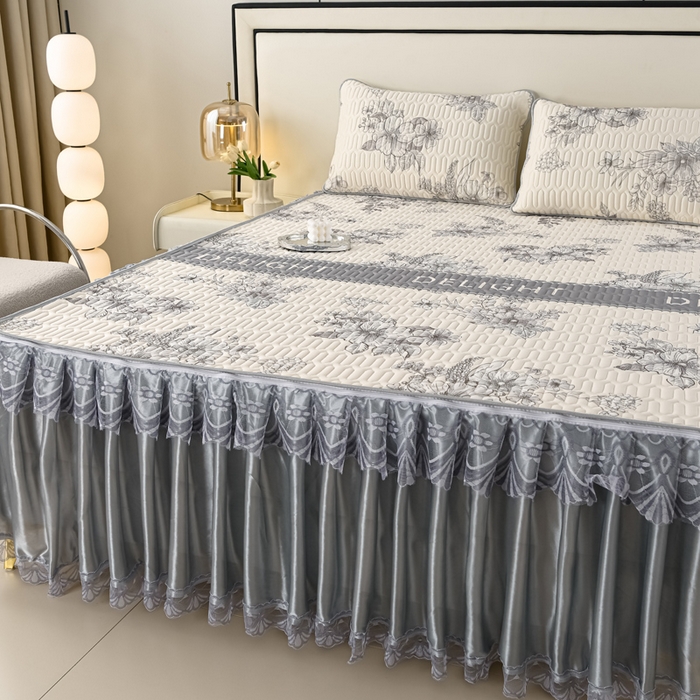 91家纺网 家纺一手货源 找家纺 牵依 2025新款胶质可拆卸床裙凉席席子 米亚花朵