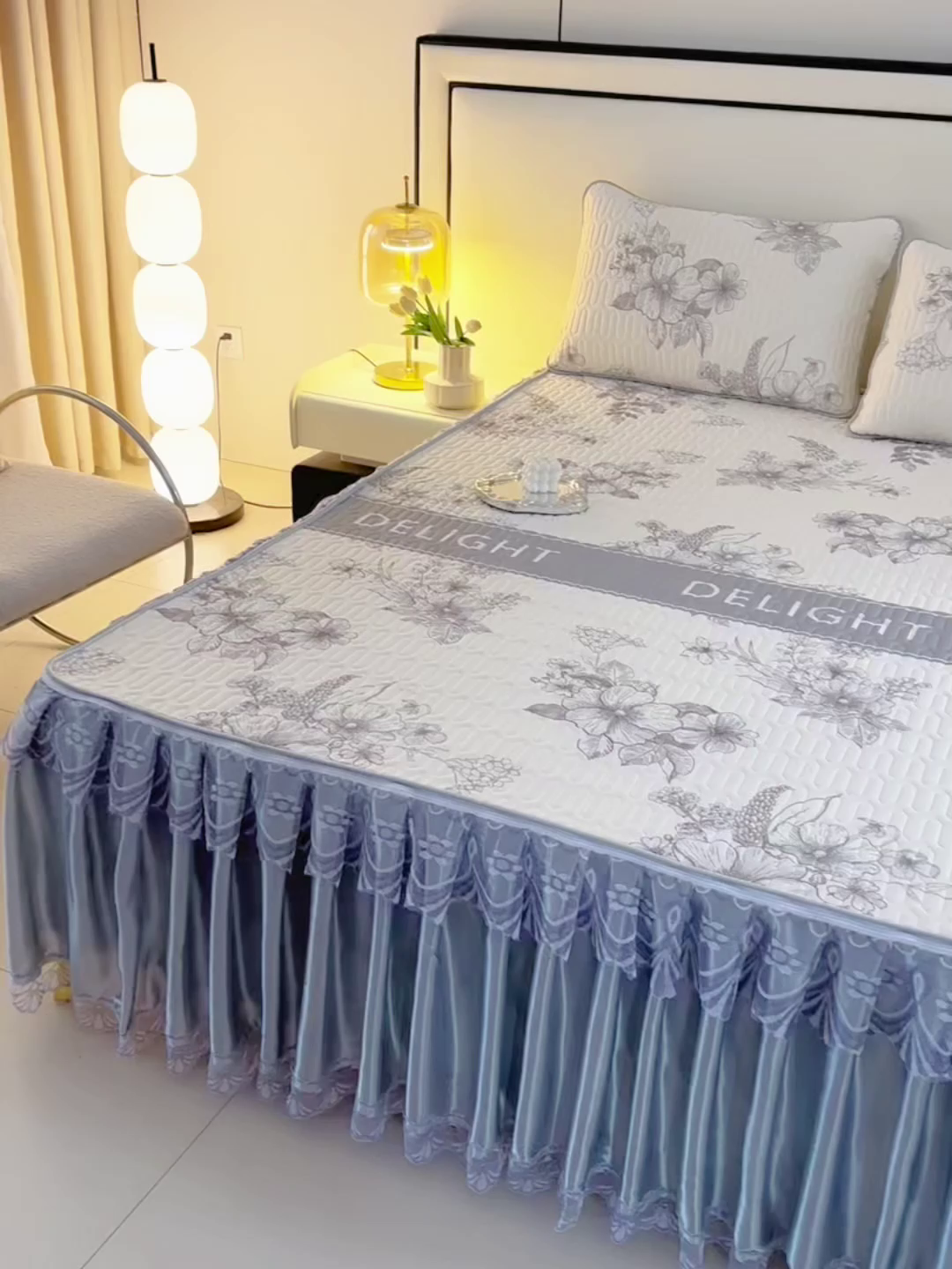 91家纺网 家纺一手货源 找家纺 牵依 2025新款胶质可拆卸床裙凉席席子 米亚花朵