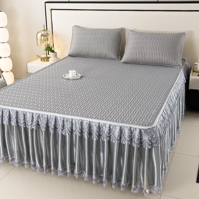 91家纺网 家纺一手货源 找家纺 牵依 2025新款胶质可拆卸床裙凉席席子 绅士灰