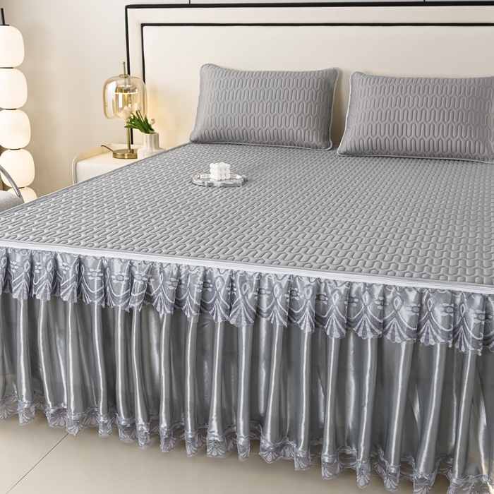 91家纺网 家纺一手货源 找家纺 牵依 2025新款胶质可拆卸床裙凉席席子 绅士灰