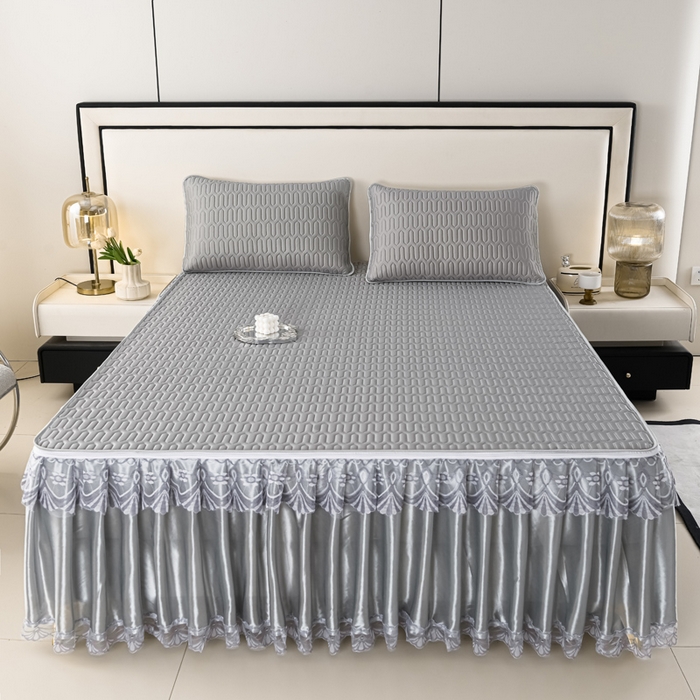 91家纺网 家纺一手货源 找家纺 牵依 2025新款胶质可拆卸床裙凉席席子 绅士灰