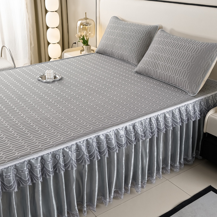 91家纺网 家纺一手货源 找家纺 牵依 2025新款胶质可拆卸床裙凉席席子 绅士灰
