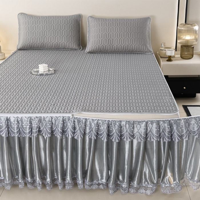 91家纺网 家纺一手货源 找家纺 牵依 2025新款胶质可拆卸床裙凉席席子 绅士灰