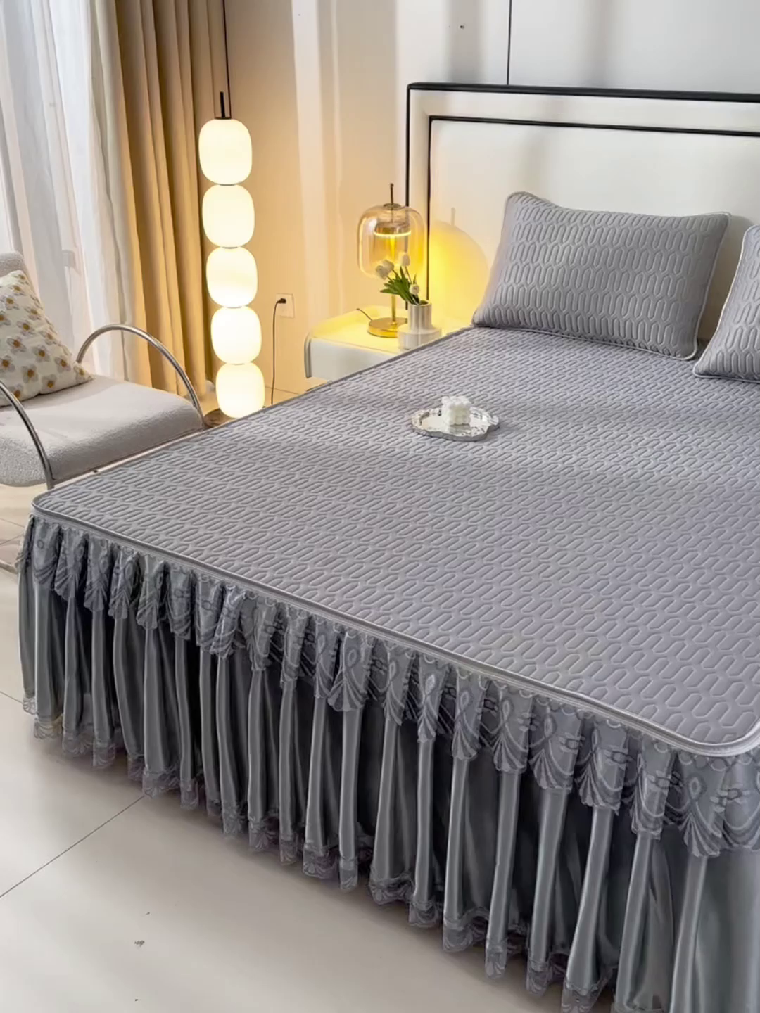 91家纺网 家纺一手货源 找家纺 牵依 2025新款胶质可拆卸床裙凉席席子 绅士灰