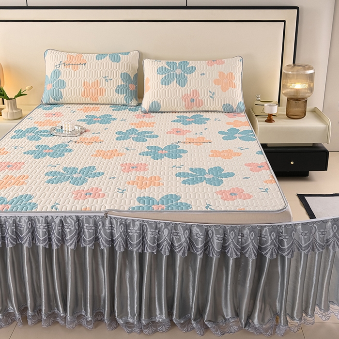 牵依 2025新款胶质可拆卸床裙凉席席子 夏日如花