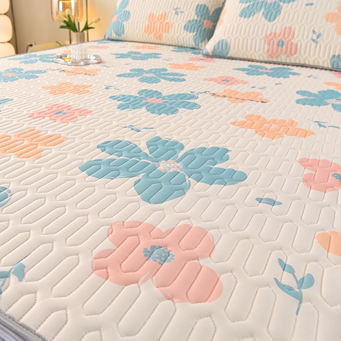 91家纺网 家纺一手货源 找家纺 牵依 2025新款胶质可拆卸床裙凉席席子 夏日如花