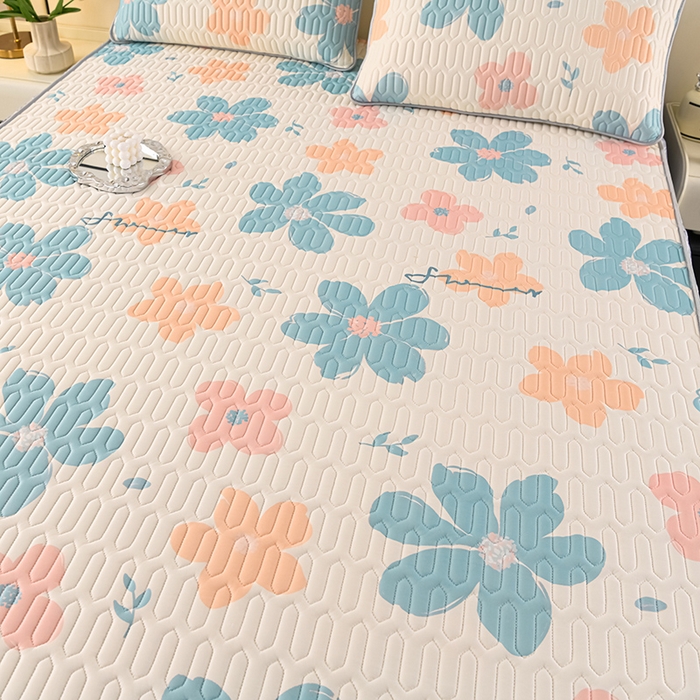 91家纺网 家纺一手货源 找家纺 牵依 2025新款胶质可拆卸床裙凉席席子 夏日如花