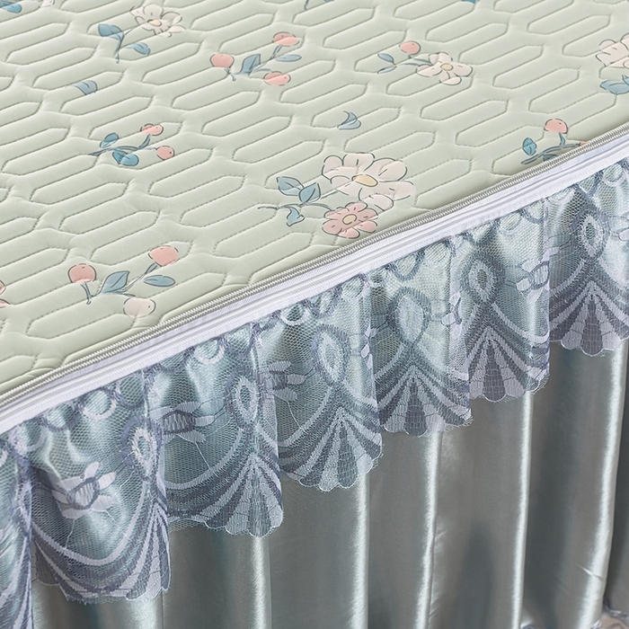 91家纺网 家纺一手货源 找家纺 牵依 2025新款胶质可拆卸床裙凉席席子 小花绿