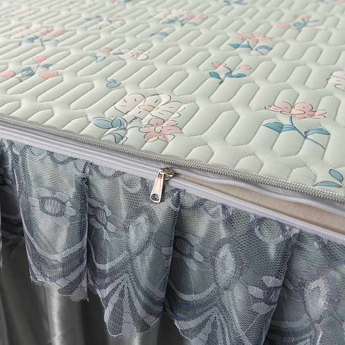 91家纺网 家纺一手货源 找家纺 牵依 2025新款胶质可拆卸床裙凉席席子 小花绿