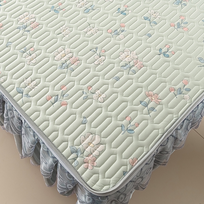 91家纺网 家纺一手货源 找家纺 牵依 2025新款胶质可拆卸床裙凉席席子 小花绿