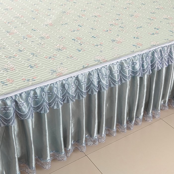 91家纺网 家纺一手货源 找家纺 牵依 2025新款胶质可拆卸床裙凉席席子 小花绿