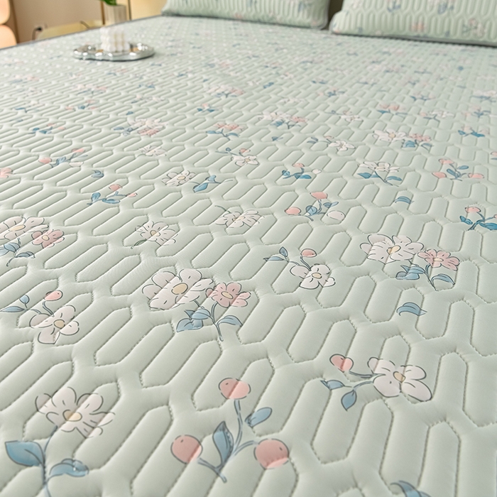 91家纺网 家纺一手货源 找家纺 牵依 2025新款胶质可拆卸床裙凉席席子 小花绿