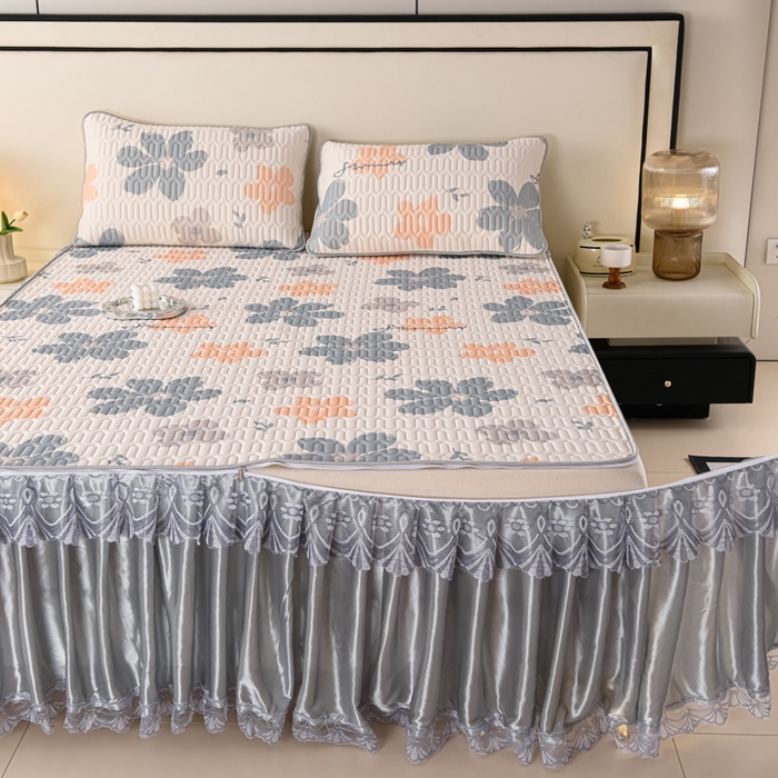 牵依 2025新款胶质可拆卸床裙凉席席子 幸运花