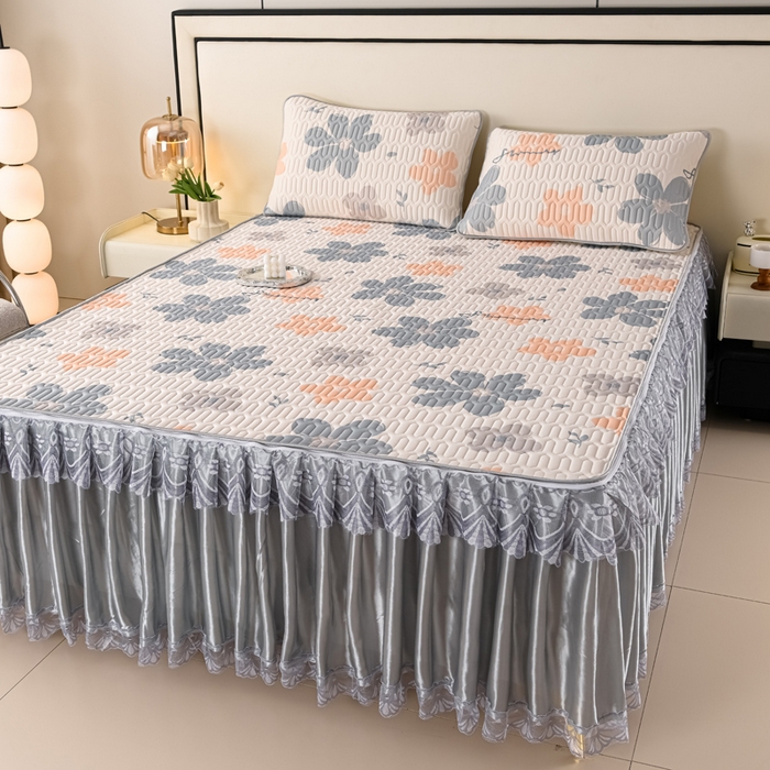 91家纺网 家纺一手货源 找家纺 牵依 2025新款胶质可拆卸床裙凉席席子 幸运花