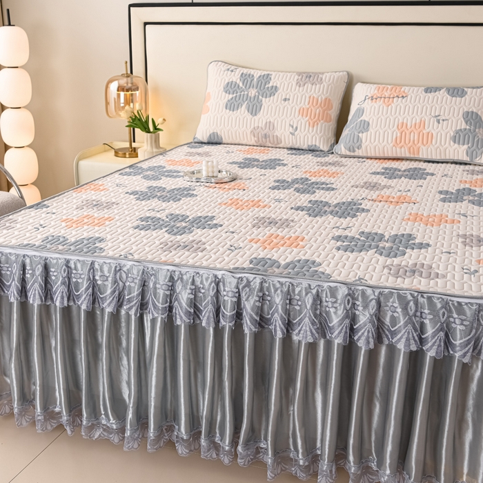 91家纺网 家纺一手货源 找家纺 牵依 2025新款胶质可拆卸床裙凉席席子 幸运花