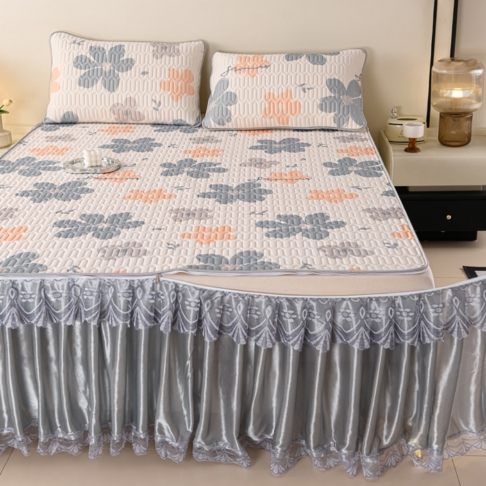 91家纺网 家纺一手货源 找家纺 牵依 2025新款胶质可拆卸床裙凉席席子 幸运花