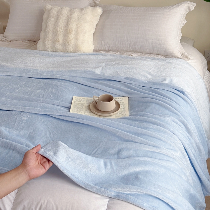 91家纺网 家纺一手货源 找家纺 卡琪曼 2025新款牛奶绒抗菌防螨毛毯毯子系列 冰融兰