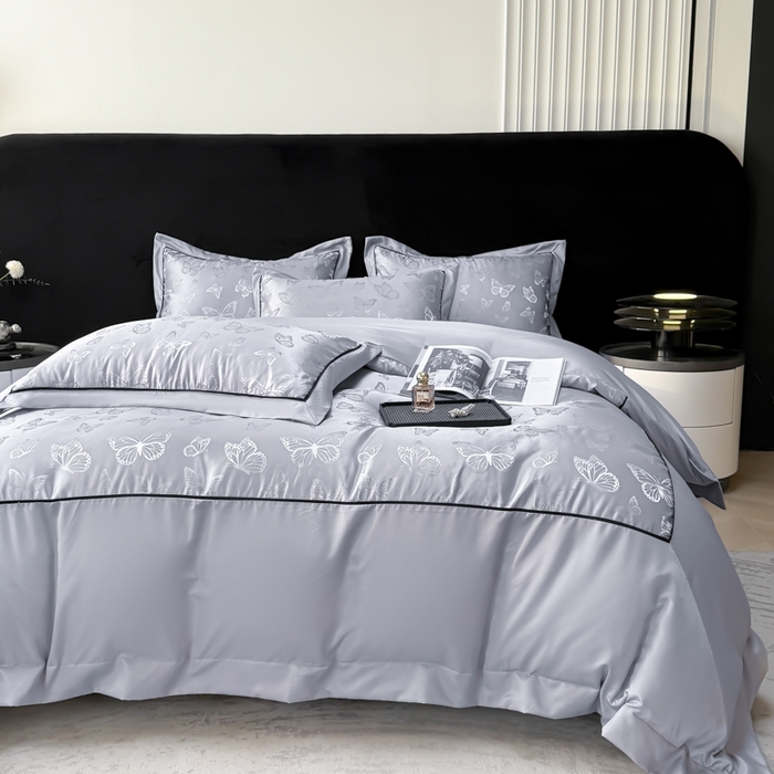 91家纺网 家纺一手货源 找家纺 狂想家 2025春夏新款亮丝提花系列四件套 洛莉高级灰