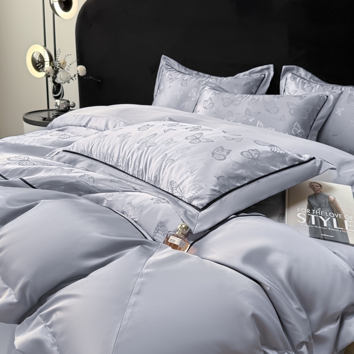 91家纺网 家纺一手货源 找家纺 狂想家 2025春夏新款亮丝提花系列四件套 洛莉高级灰