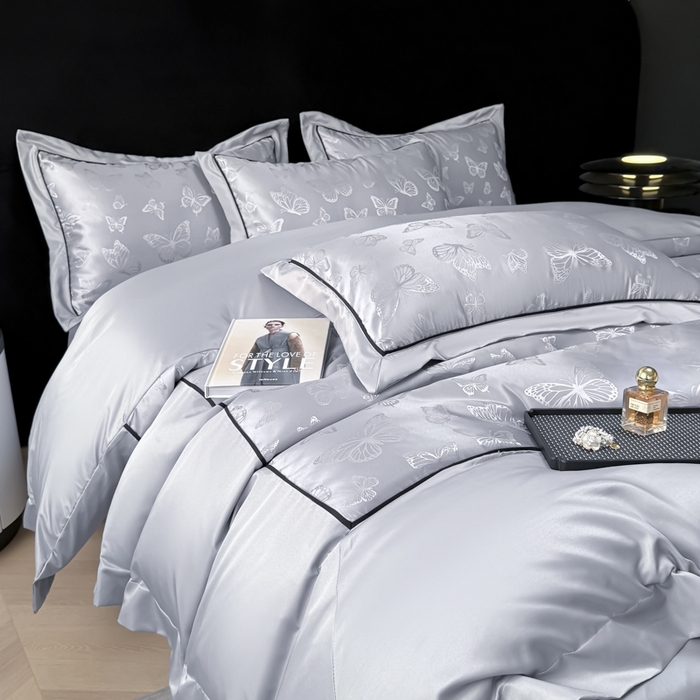 91家纺网 家纺一手货源 找家纺 狂想家 2025春夏新款亮丝提花系列四件套 洛莉高级灰