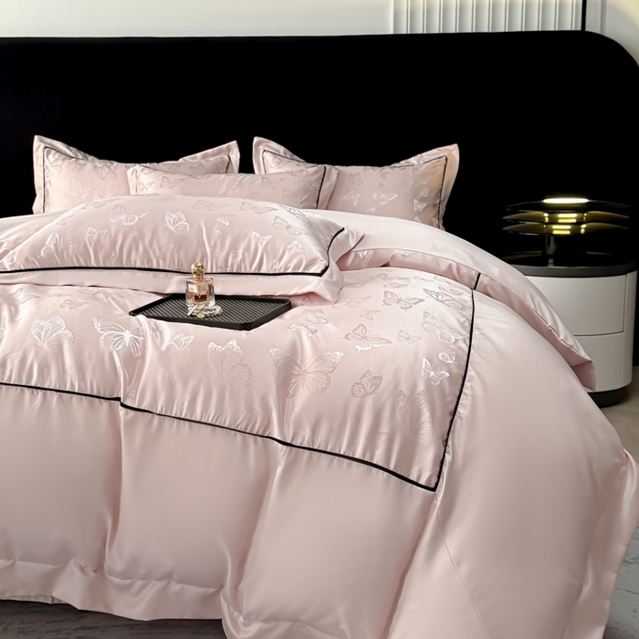 91家纺网 家纺一手货源 找家纺 狂想家 2025春夏新款亮丝提花系列四件套 洛莉轻奢粉