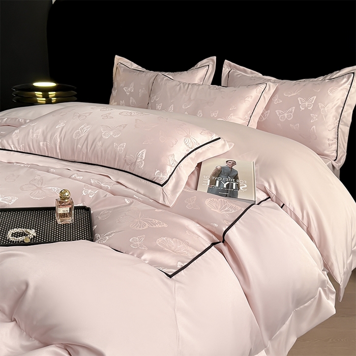 91家纺网 家纺一手货源 找家纺 狂想家 2025春夏新款亮丝提花系列四件套 洛莉轻奢粉