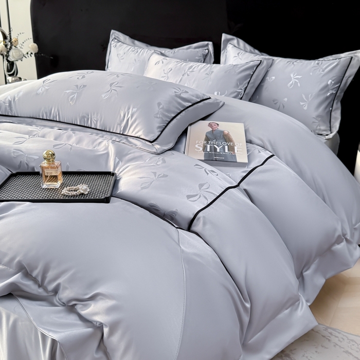 91家纺网 家纺一手货源 找家纺 狂想家 2025春夏新款亮丝提花系列四件套 伊莎高级灰