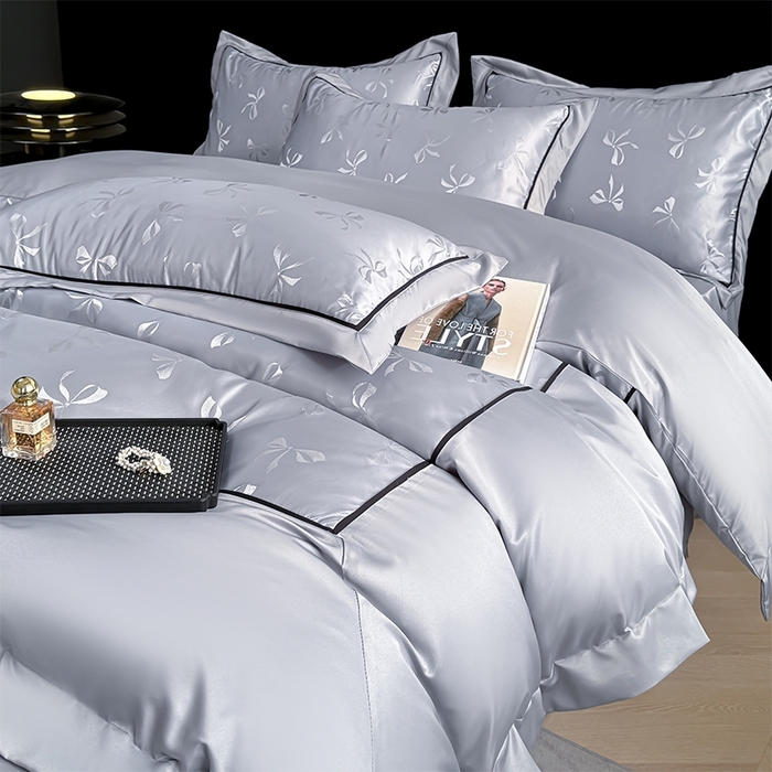 91家纺网 家纺一手货源 找家纺 狂想家 2025春夏新款亮丝提花系列四件套 伊莎高级灰