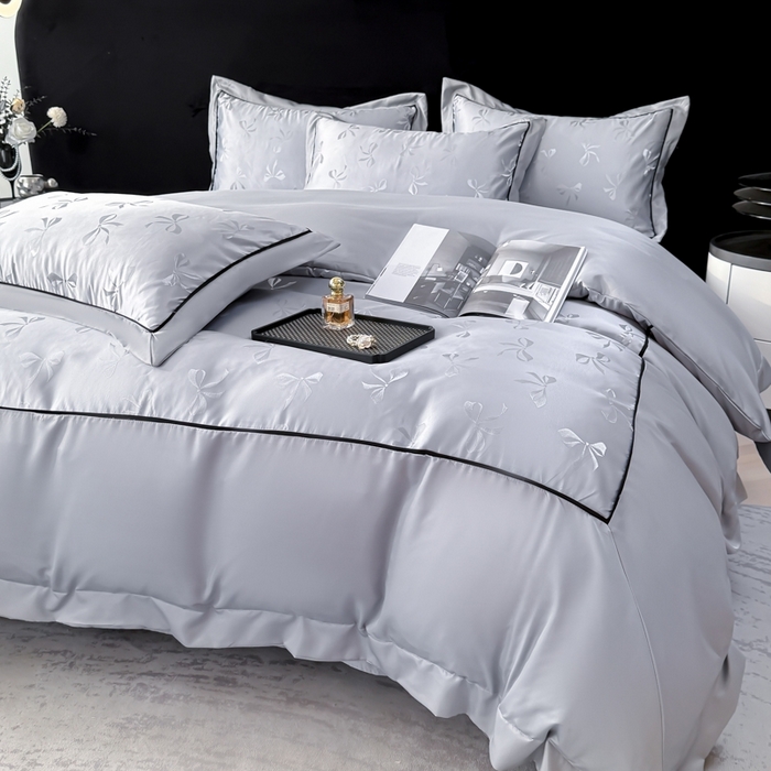 91家纺网 家纺一手货源 找家纺 狂想家 2025春夏新款亮丝提花系列四件套 伊莎高级灰