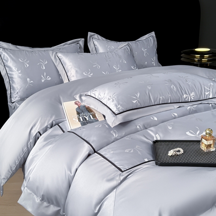 91家纺网 家纺一手货源 找家纺 狂想家 2025春夏新款亮丝提花系列四件套 伊莎高级灰