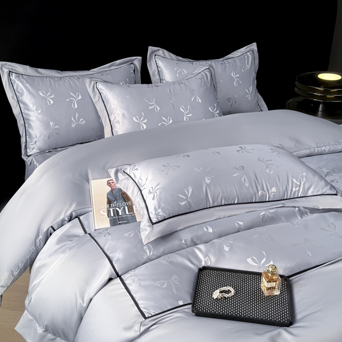 91家纺网 家纺一手货源 找家纺 狂想家 2025春夏新款亮丝提花系列四件套 伊莎高级灰