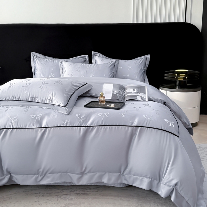 91家纺网 家纺一手货源 找家纺 狂想家 2025春夏新款亮丝提花系列四件套 伊莎高级灰