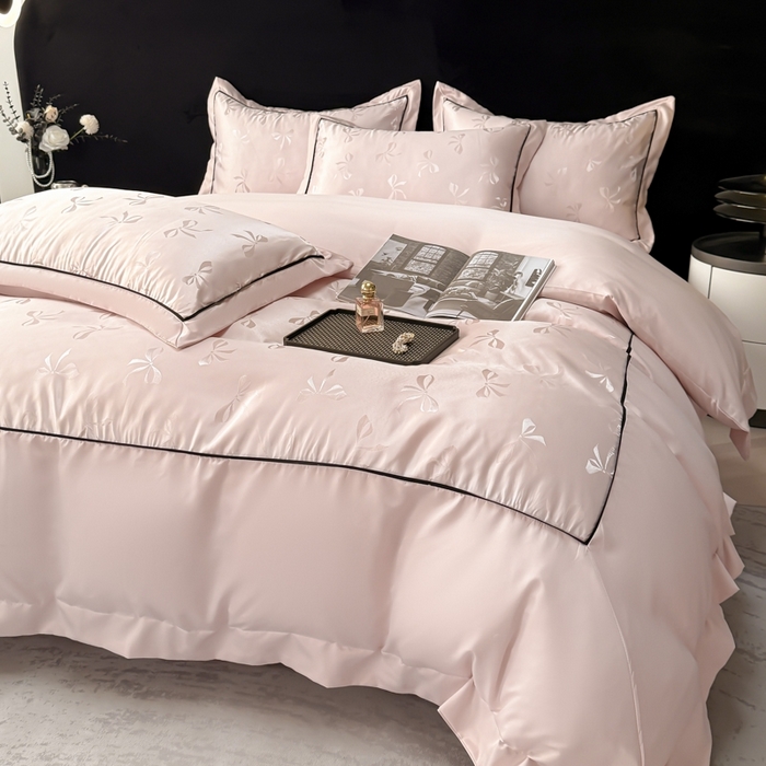 91家纺网 家纺一手货源 找家纺 狂想家 2025春夏新款亮丝提花系列四件套 伊莎轻奢粉