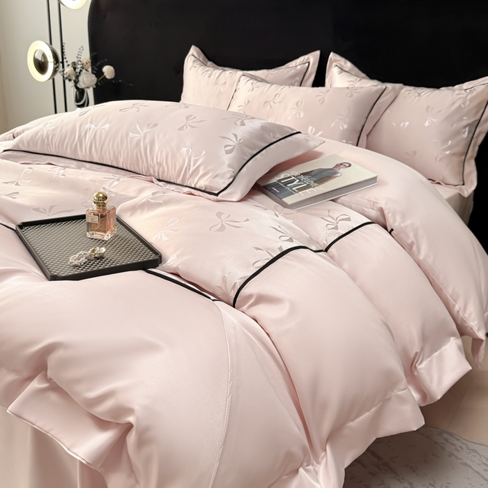 91家纺网 家纺一手货源 找家纺 狂想家 2025春夏新款亮丝提花系列四件套 伊莎轻奢粉