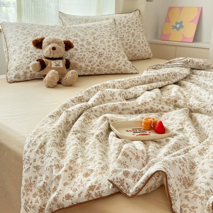 91家纺网 家纺一手货源 找家纺 慕尚家纺 2025新款全棉纯棉双层纱夏被夏凉被空调被四件套 觅春