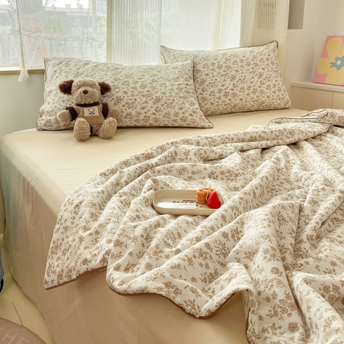 91家纺网 家纺一手货源 找家纺 慕尚家纺 2025新款全棉纯棉双层纱夏被夏凉被空调被四件套 觅春