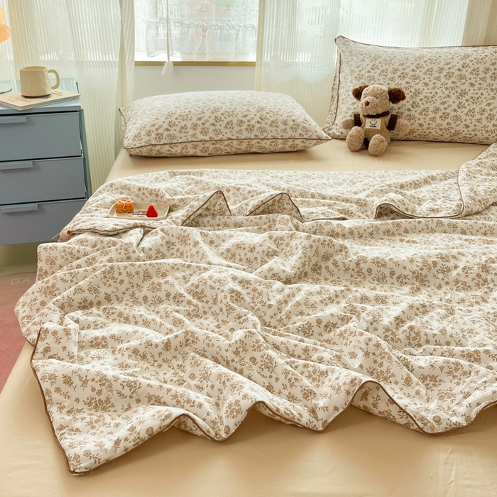 91家纺网 家纺一手货源 找家纺 慕尚家纺 2025新款全棉纯棉双层纱夏被夏凉被空调被四件套 觅春