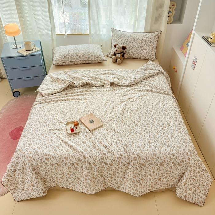 91家纺网 家纺一手货源 找家纺 慕尚家纺 2025新款全棉纯棉双层纱夏被夏凉被空调被四件套 觅春