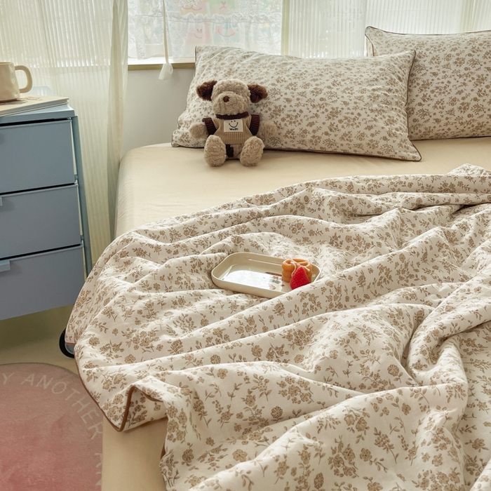 91家纺网 家纺一手货源 找家纺 慕尚家纺 2025新款全棉纯棉双层纱夏被夏凉被空调被四件套 觅春