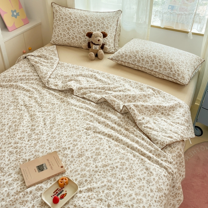 91家纺网 家纺一手货源 找家纺 慕尚家纺 2025新款全棉纯棉双层纱夏被夏凉被空调被四件套 觅春