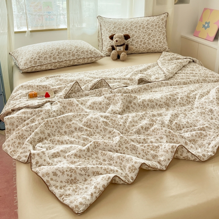 91家纺网 家纺一手货源 找家纺 慕尚家纺 2025新款全棉纯棉双层纱夏被夏凉被空调被四件套 觅春