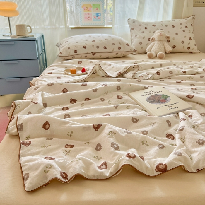 91家纺网 家纺一手货源 找家纺 慕尚家纺 2025新款全棉纯棉双层纱夏被夏凉被空调被四件套 皮卡熊