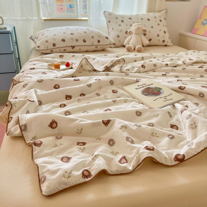 91家纺网 家纺一手货源 找家纺 慕尚家纺 2025新款全棉纯棉双层纱夏被夏凉被空调被四件套 皮卡熊