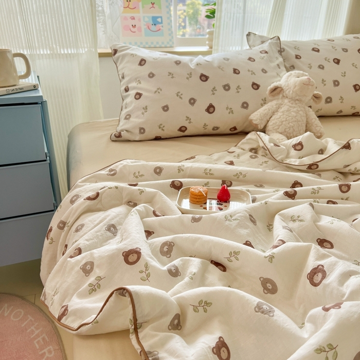 91家纺网 家纺一手货源 找家纺 慕尚家纺 2025新款全棉纯棉双层纱夏被夏凉被空调被四件套 皮卡熊